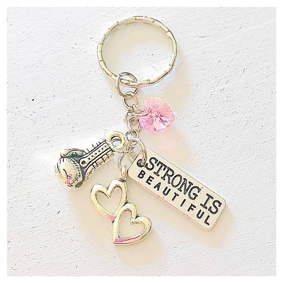 Personalized Strong is Beautiful Silver Keychain - Picture 2 of 3